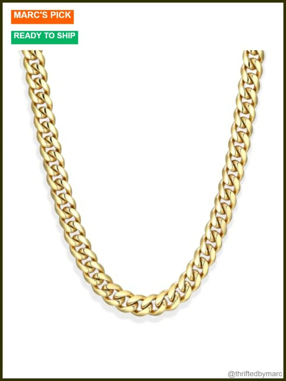 Men's 8mm Cuban Link Chain Necklace 14k Gold Bonded Stainless Steel